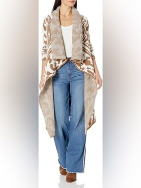Calvin Klein Birdseye Reversible Cowhide Cardigan Open Front Duster NWT S